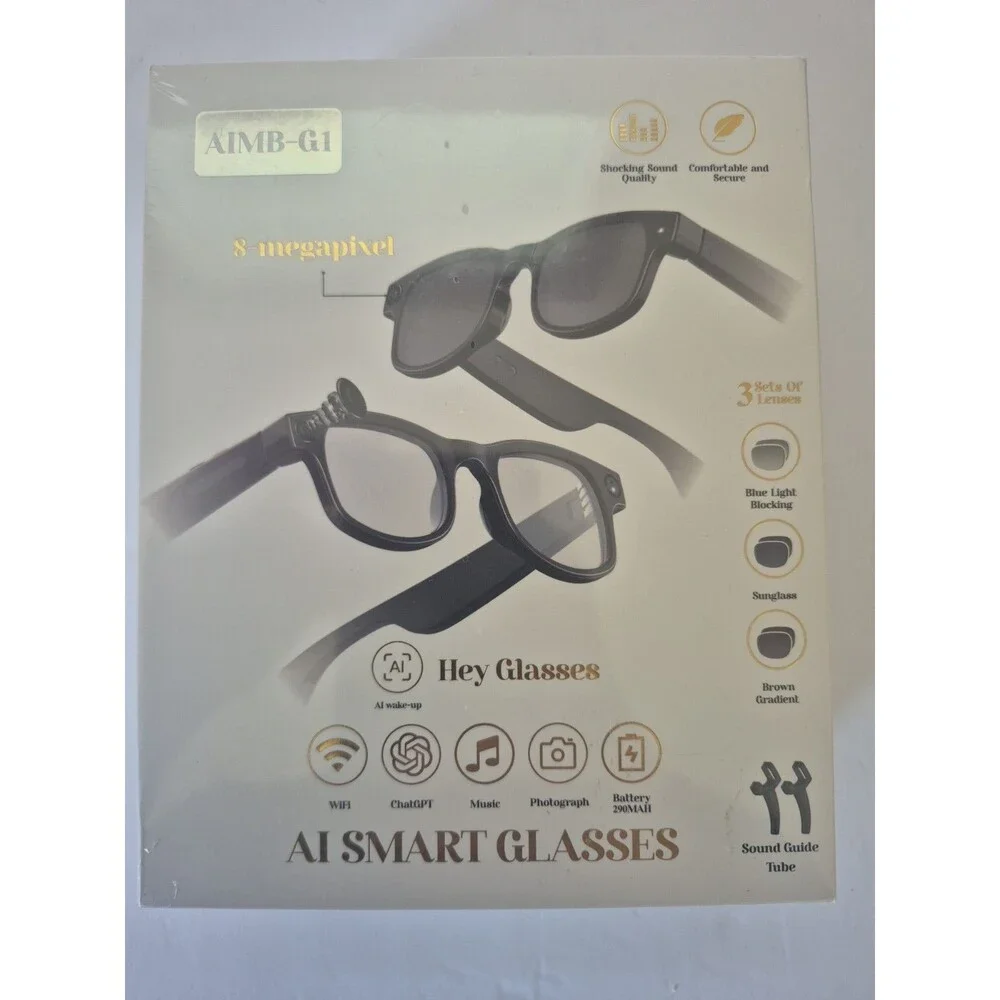 AiMB-G1 Bluetooth Voice Control Smart Glasses W/8MP, 1080p Camera BRAND NEW